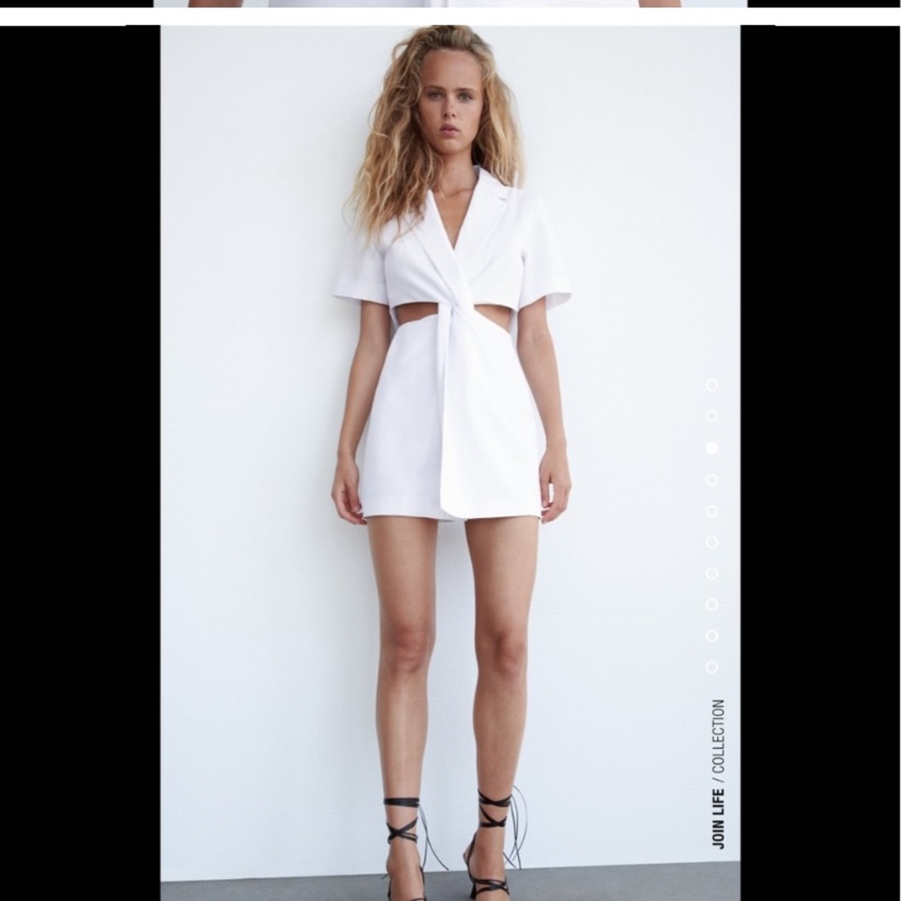 ZARA NEW WOMAN SHORT CUT-OUT BLAZER DRESS WHITE  4661/306